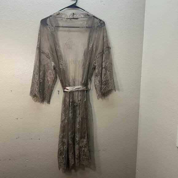 Avidlove Lace Kimono Robe Sexy Lingerie Mesh Nightgown Cover Up Tan Fairycore - Picture 4 of 4